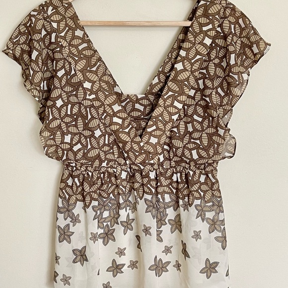 Vintage Fossil Falling Leaves Brown / Cream Flowy Mini Dress Top Women’s Small - Picture 3 of 9